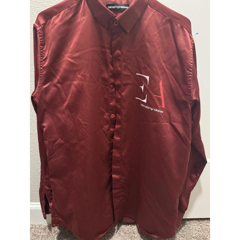 Emporio Armani Burgundy Silk Blouse Long Sleeve Button Down